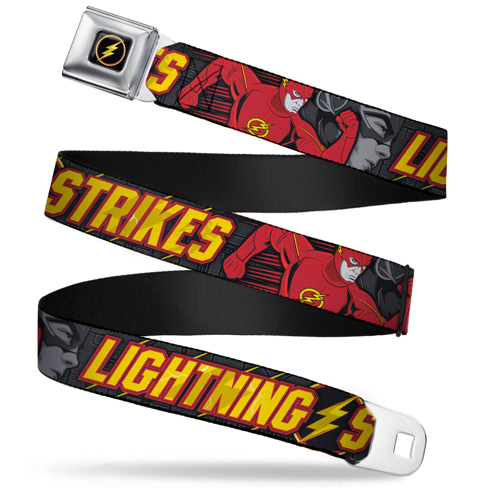 Flash Logo4 Full Color Black Yellow Red Seatbelt Belt - The Flash Running Poses LIGHTNING STRIKES Grays/Red/Yellow Webbing Seatbelt Belts DC Comics