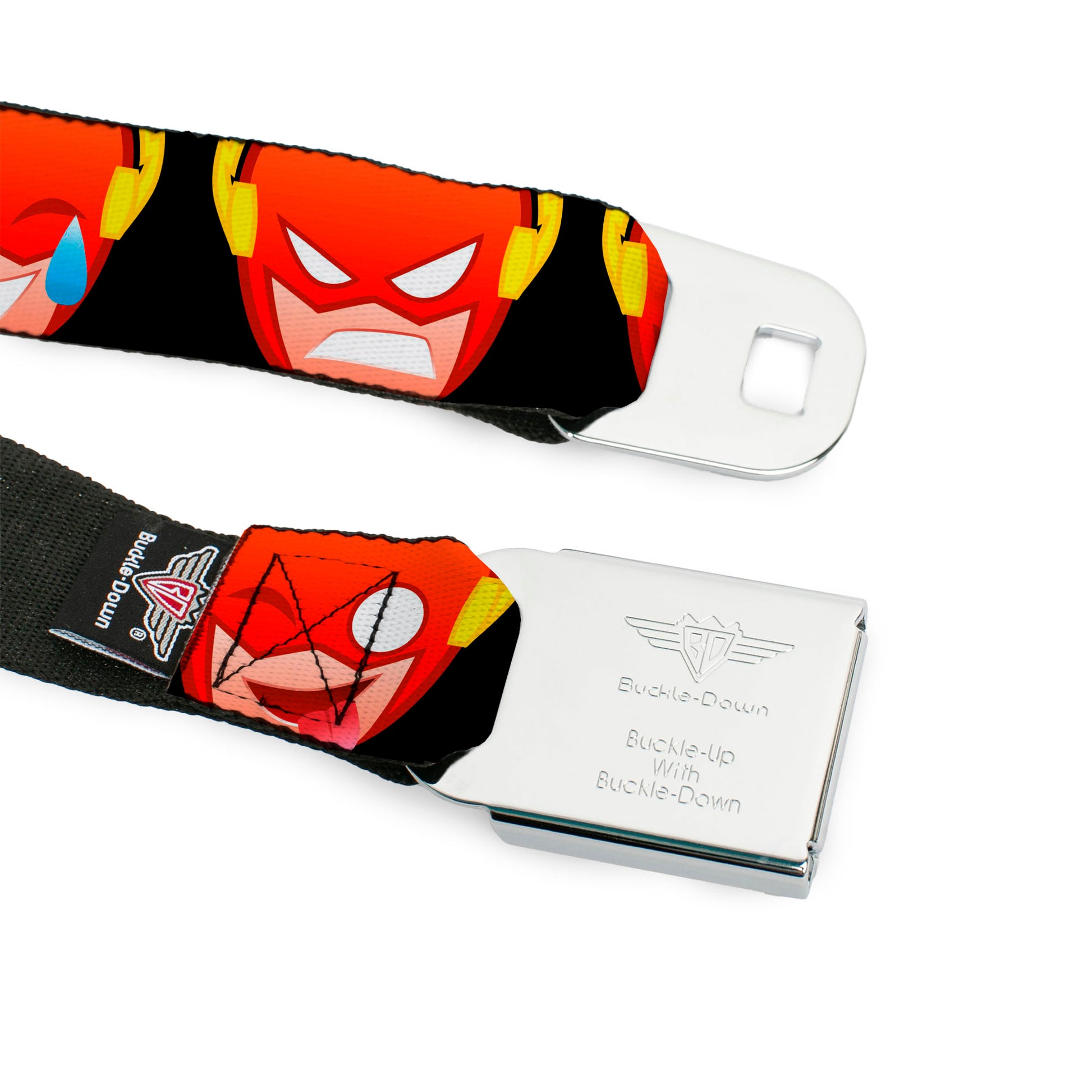 THE FLASH Full Color Red/Black/Yellow Seatbelt Belt - The Flash 5-Emoji Expressions Black Webbing Seatbelt Belts DC Comics