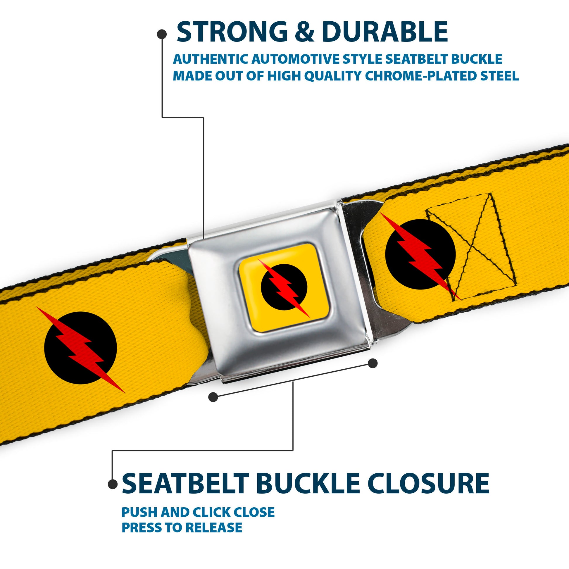 Reverse Flash Logo Full Color Golden Yellow Black Red Seatbelt Belt - Reverse Flash Logo Golden Yellow/Black/Red Webbing Seatbelt Belts DC Comics