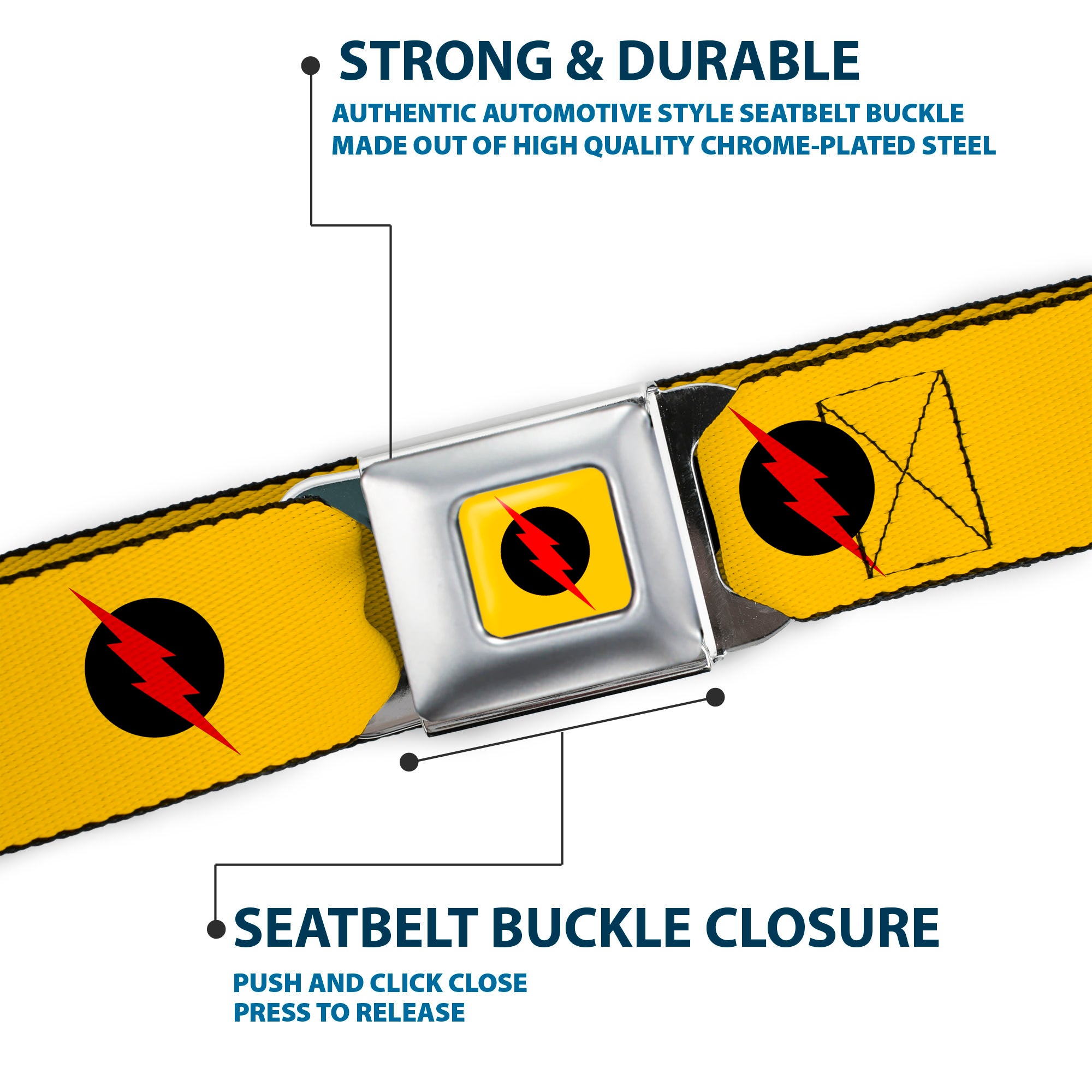 Reverse Flash Logo Full Color Golden Yellow Black Red Seatbelt Belt - Reverse Flash Logo Golden Yellow/Black/Red Webbing Seatbelt Belts DC Comics