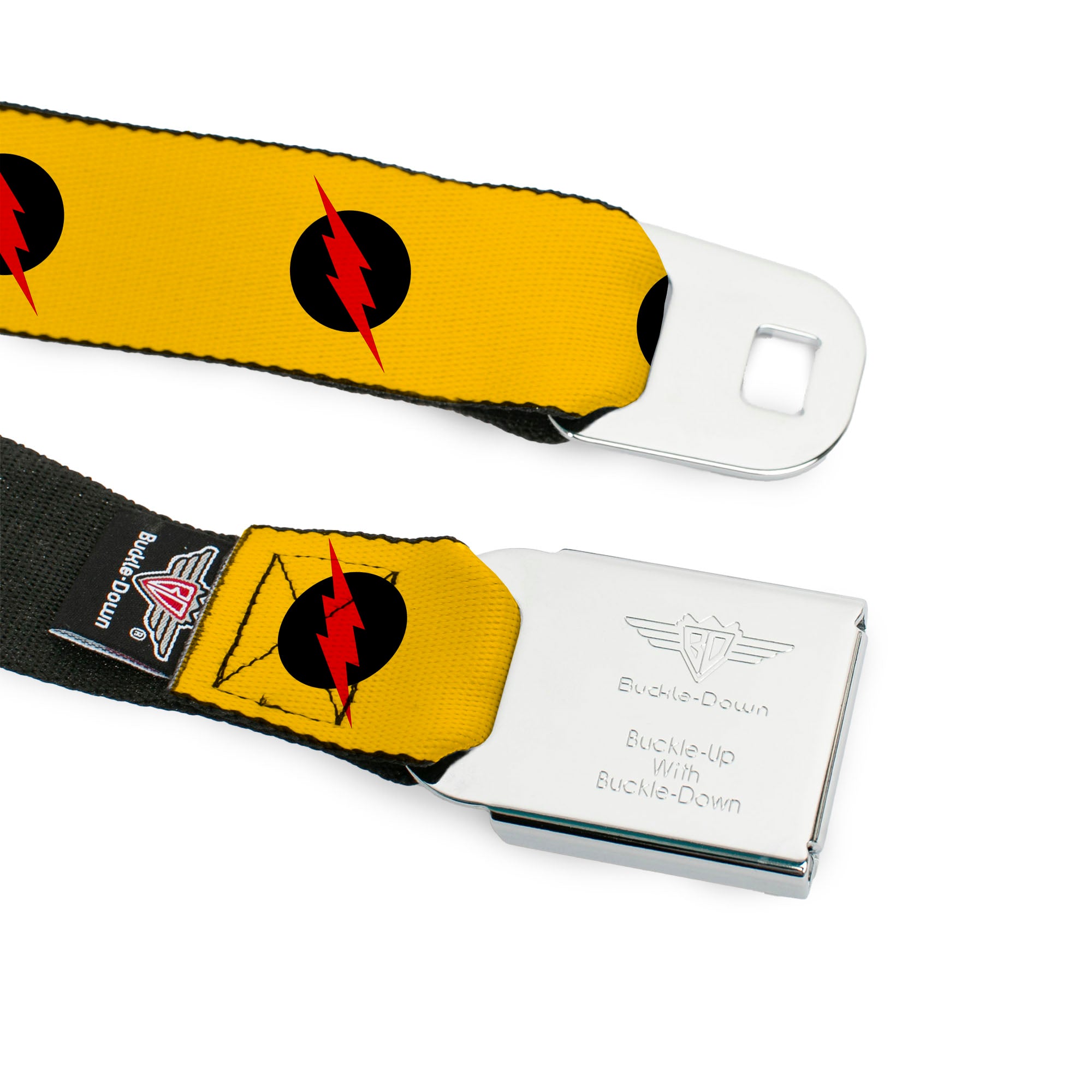 Reverse Flash Logo Full Color Golden Yellow Black Red Seatbelt Belt - Reverse Flash Logo Golden Yellow/Black/Red Webbing Seatbelt Belts DC Comics