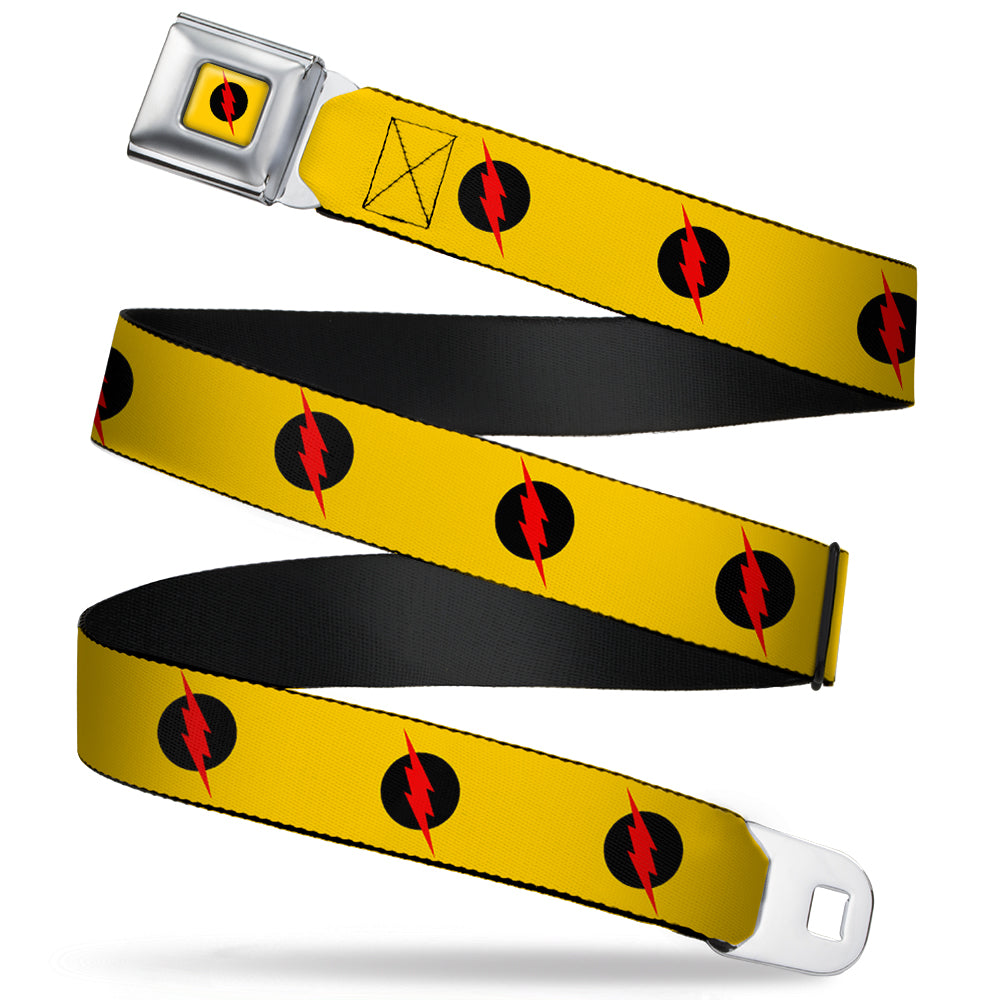 Reverse Flash Logo Full Color Golden Yellow Black Red Seatbelt Belt - Reverse Flash Logo Golden Yellow/Black/Red Webbing Seatbelt Belts DC Comics