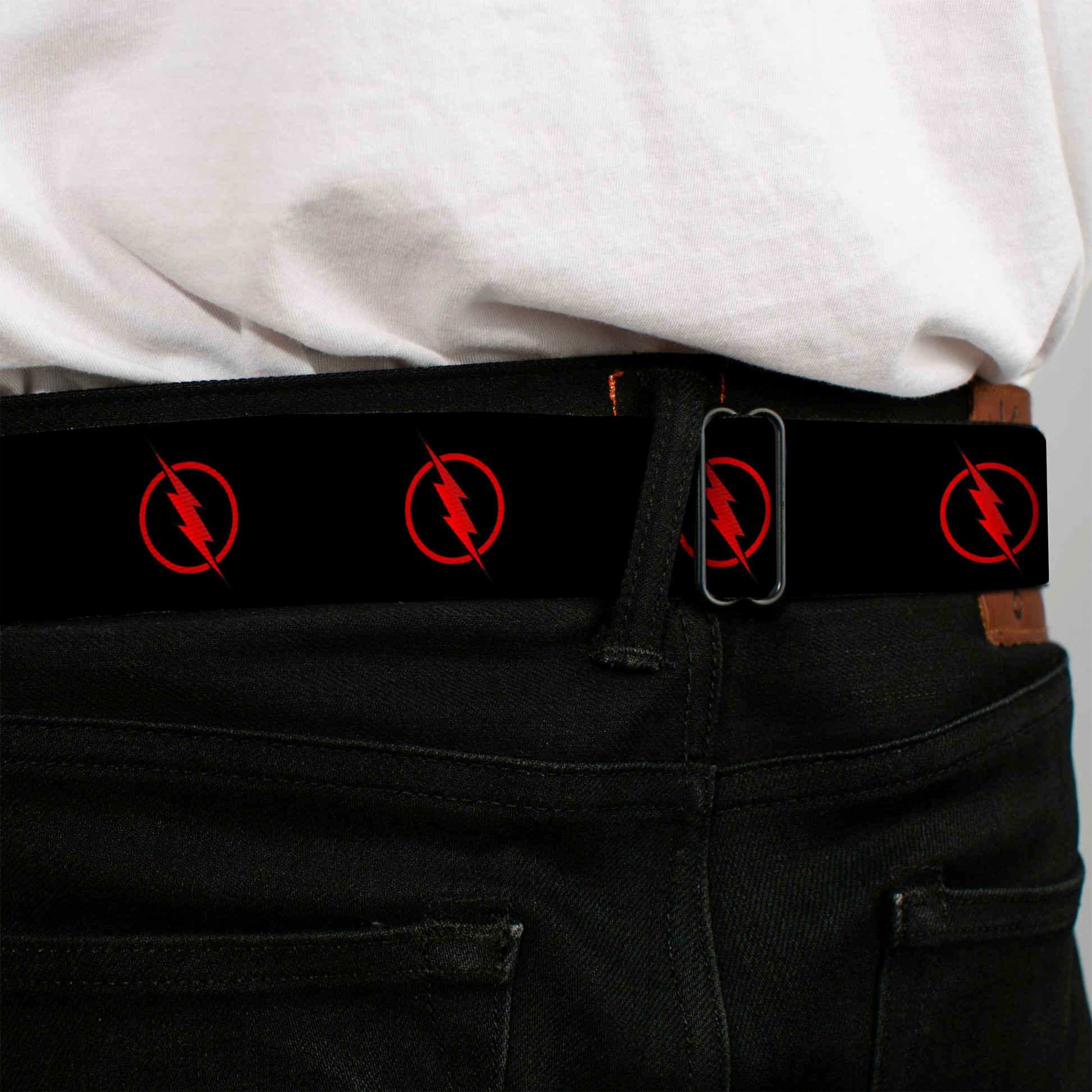 Reverse Flash Logo Full Color Black Red Seatbelt Belt - Reverse Flash Logo Black/Red Webbing Seatbelt Belts DC Comics