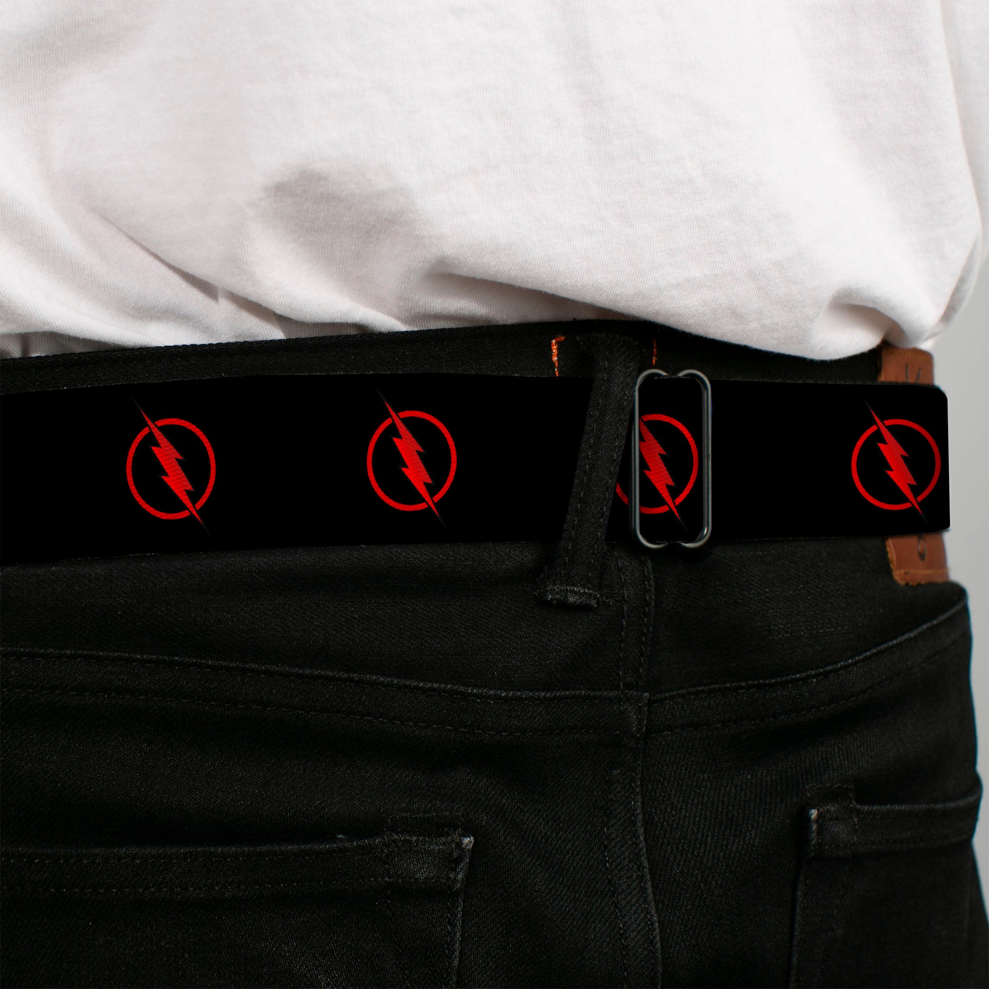 Reverse Flash Logo Full Color Black Red Seatbelt Belt - Reverse Flash Logo Black/Red Webbing Seatbelt Belts DC Comics