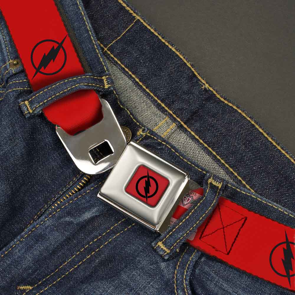 Reverse Flash Logo Full Color Red Black Seatbelt Belt - Reverse Flash Logo Red/Black Webbing Seatbelt Belts DC Comics