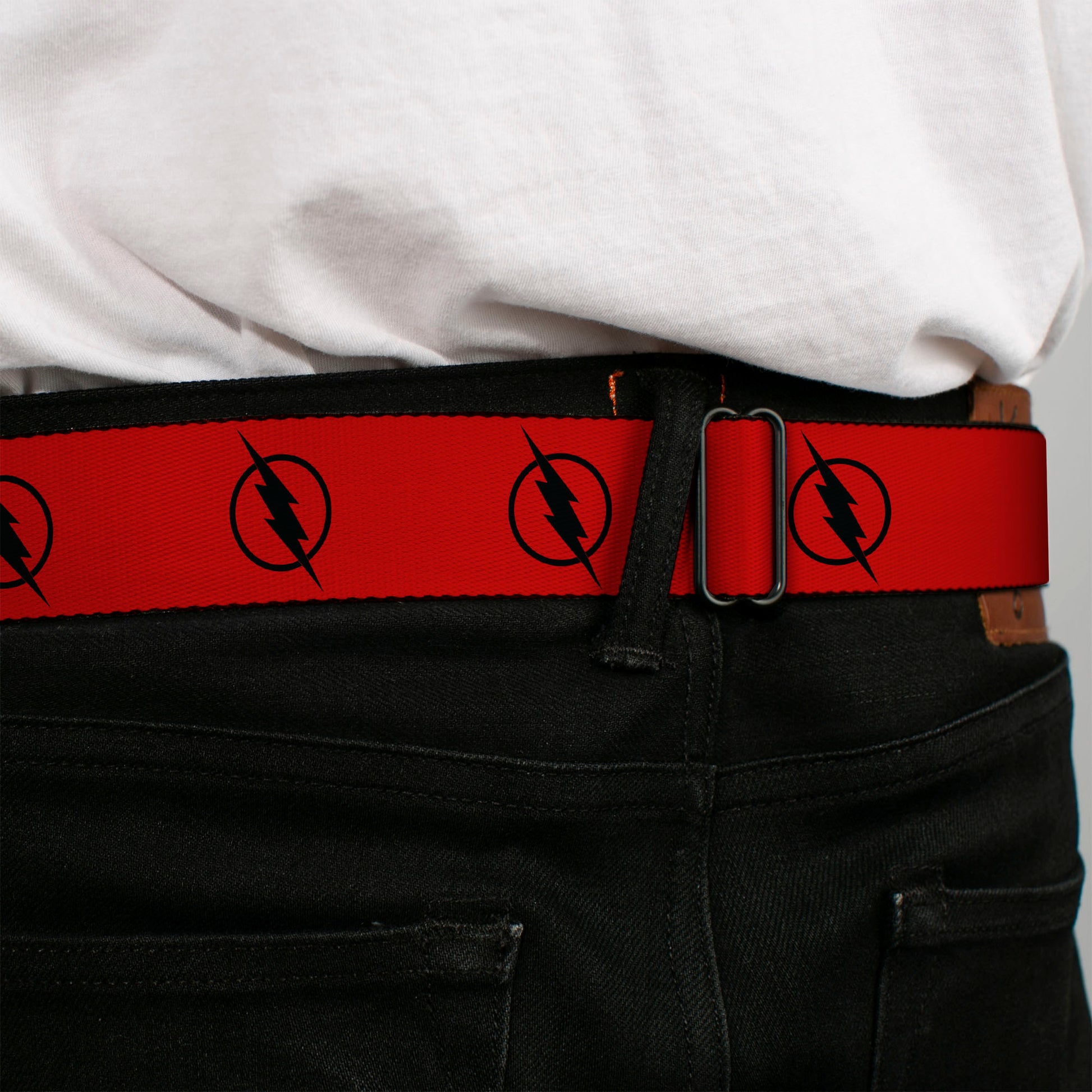 Reverse Flash Logo Full Color Red Black Seatbelt Belt - Reverse Flash Logo Red/Black Webbing Seatbelt Belts DC Comics