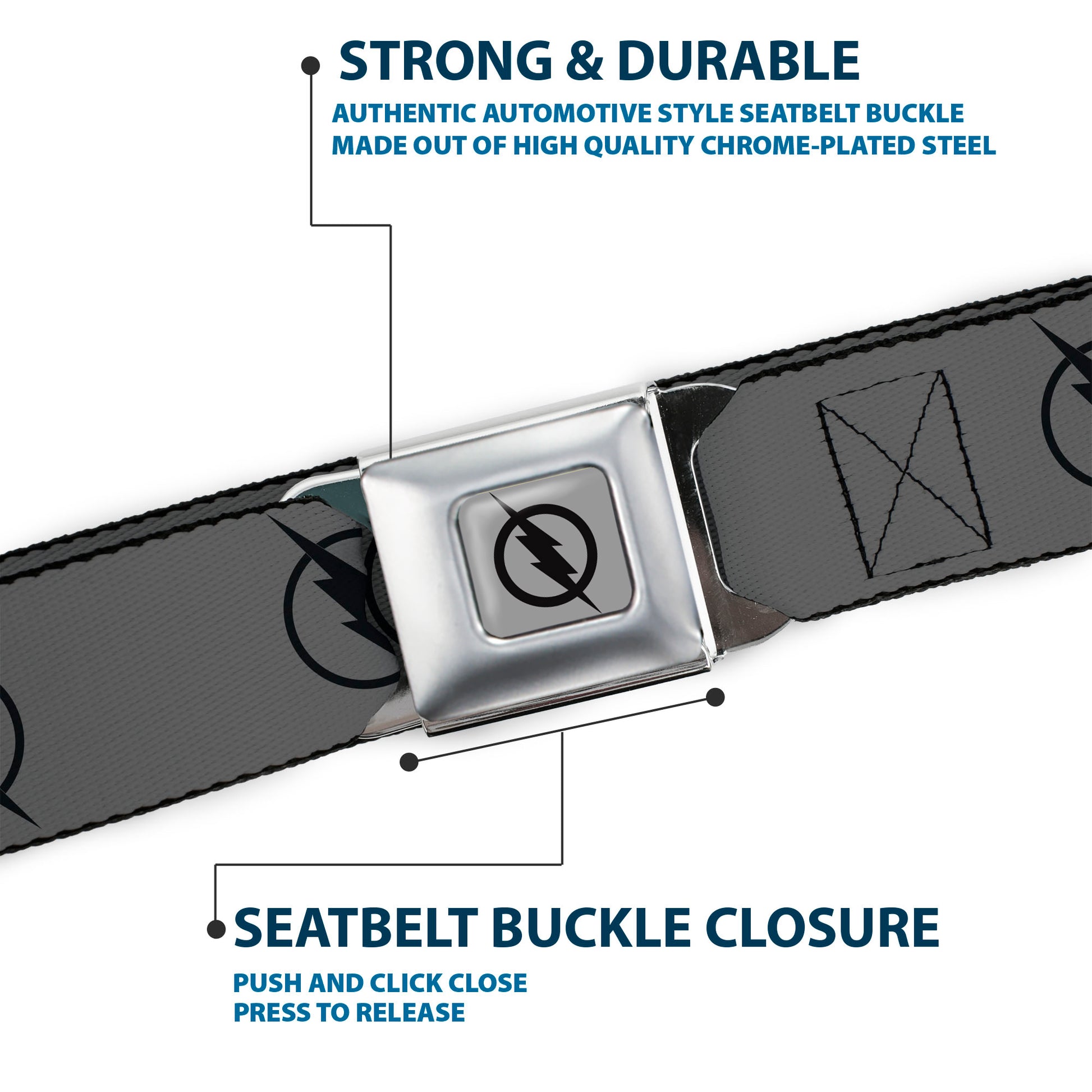 Reverse Flash Logo Full Color Gray Black Seatbelt Belt - Reverse Flash Logo Gray/Black Webbing Seatbelt Belts DC Comics