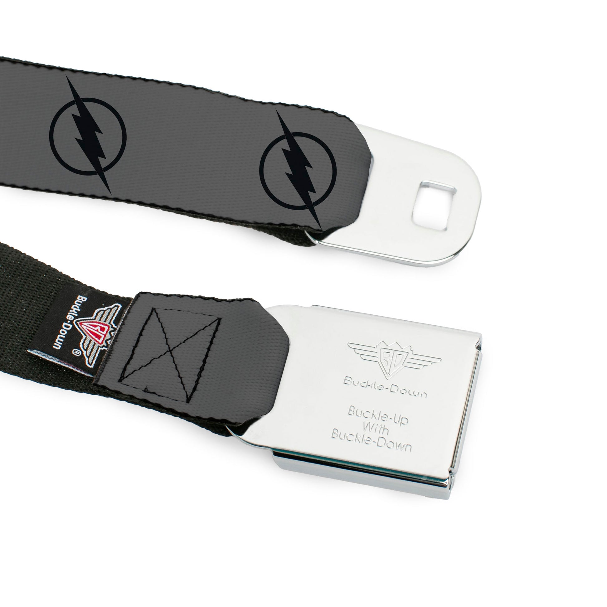 Reverse Flash Logo Full Color Gray Black Seatbelt Belt - Reverse Flash Logo Gray/Black Webbing Seatbelt Belts DC Comics