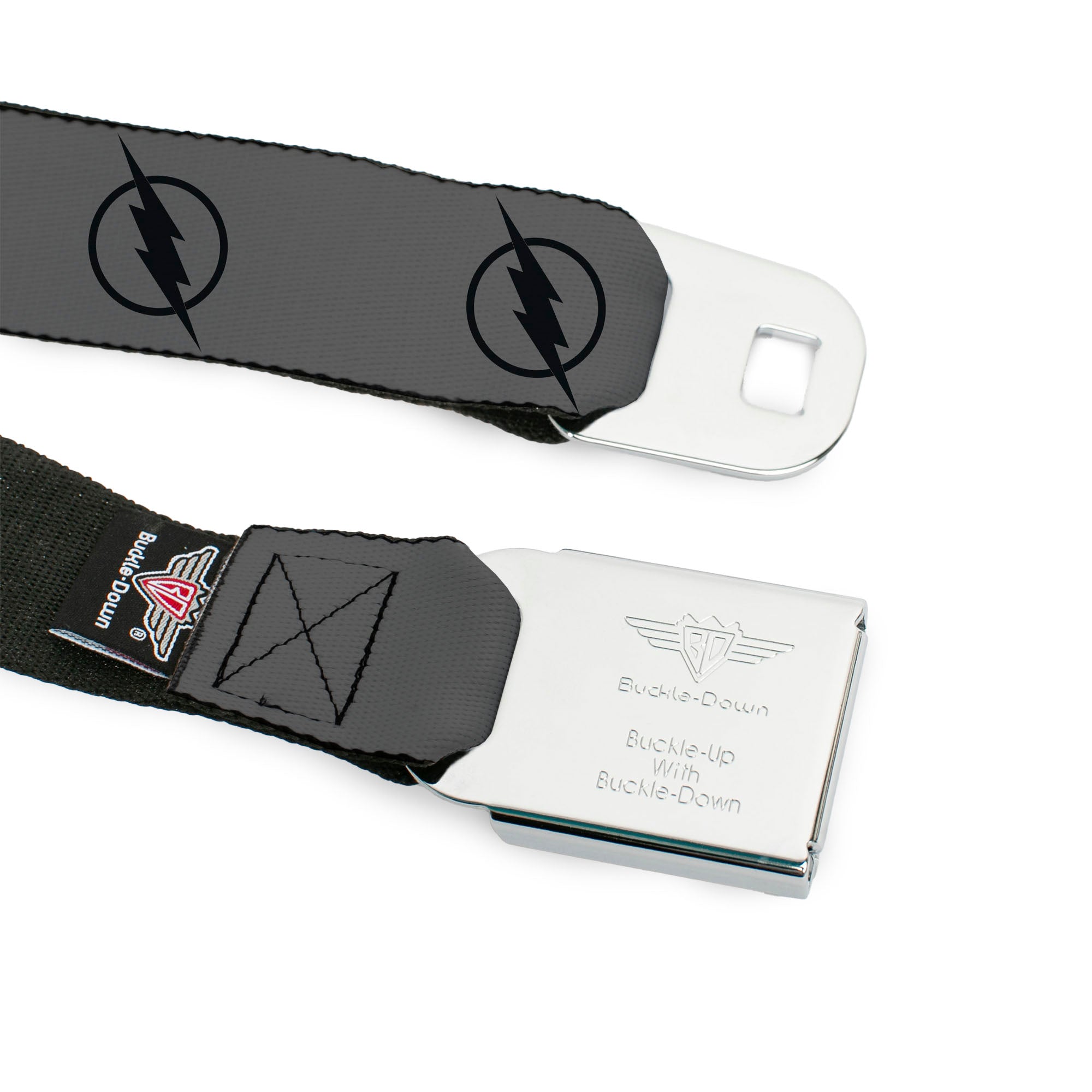 Reverse Flash Logo Full Color Gray Black Seatbelt Belt - Reverse Flash Logo Gray/Black Webbing Seatbelt Belts DC Comics