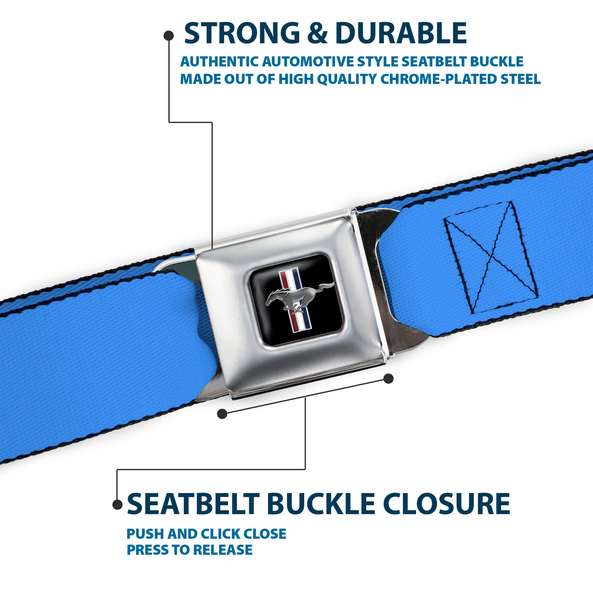 Ford Mustang Seatbelt Belt - Baby Blue Webbing Seatbelt Belts Ford