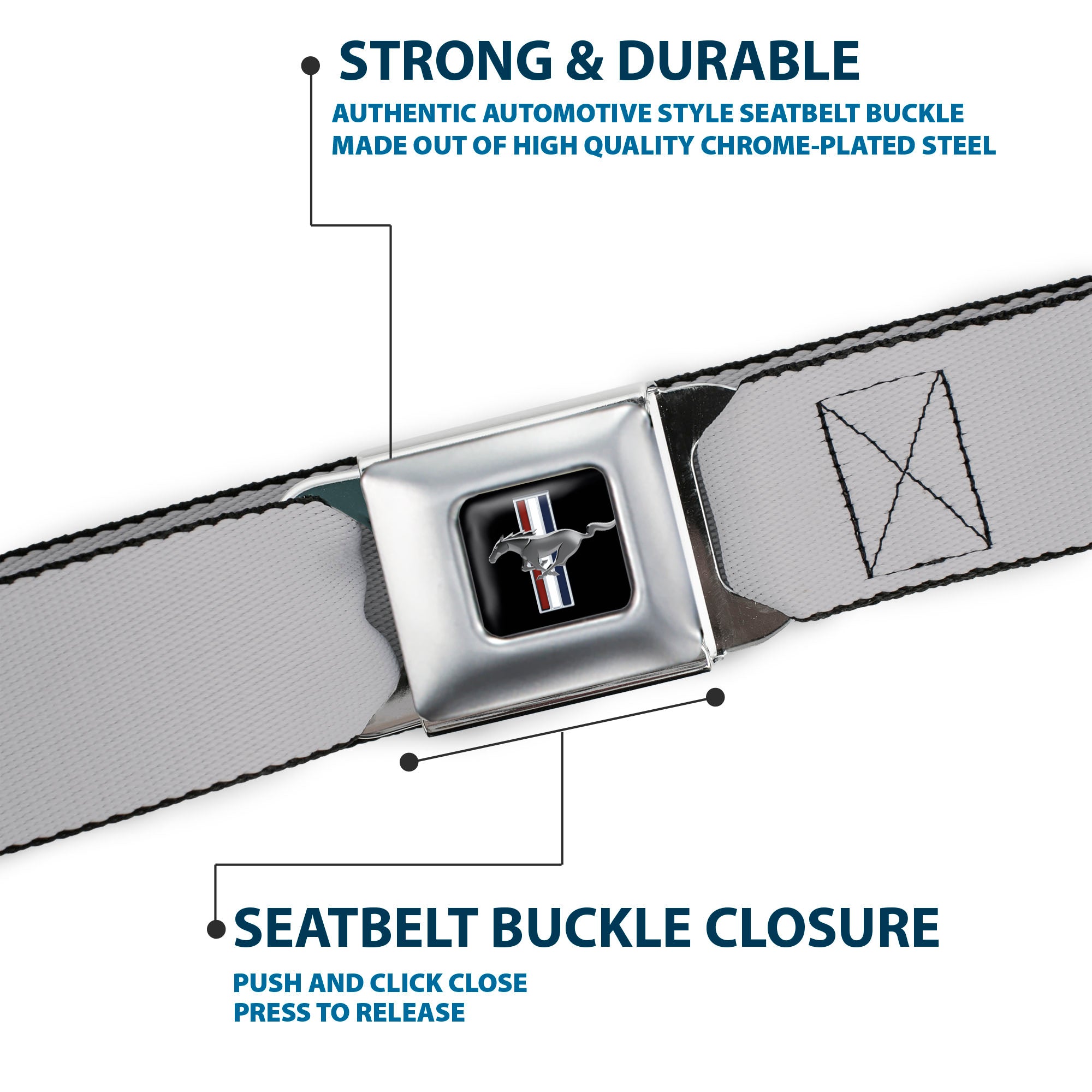 Ford Mustang Seatbelt Belt - Silver Webbing Seatbelt Belts Ford
