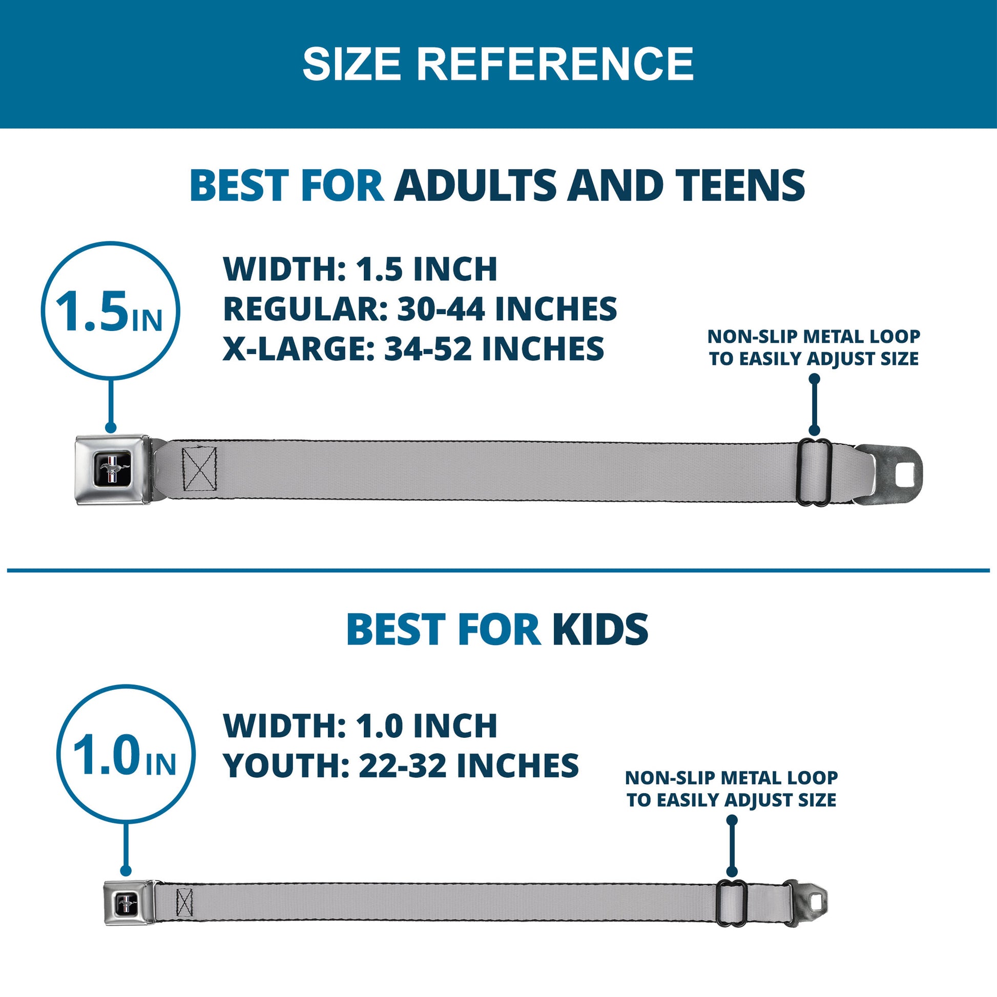 Ford Mustang Seatbelt Belt - Silver Webbing Seatbelt Belts Ford