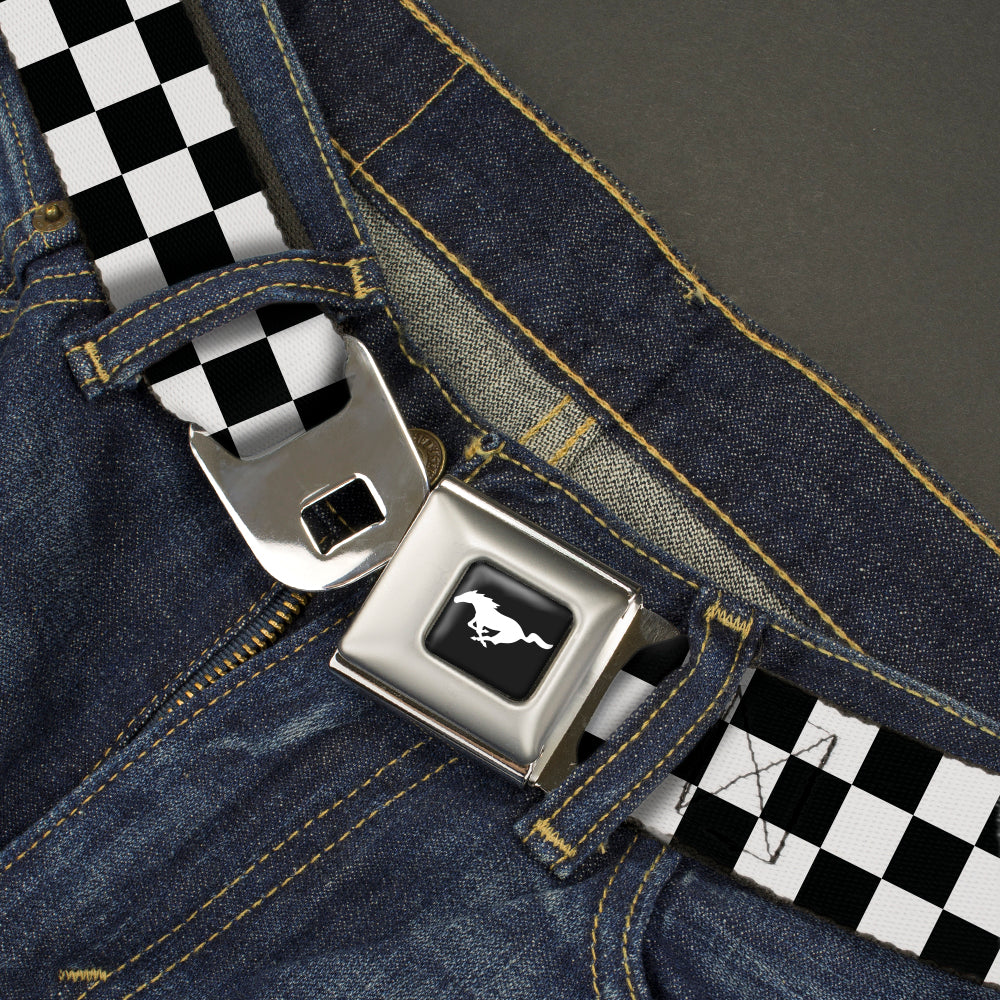 Ford Mustang Seatbelt Belt - Checker Black/White Webbing Seatbelt Belts Ford
