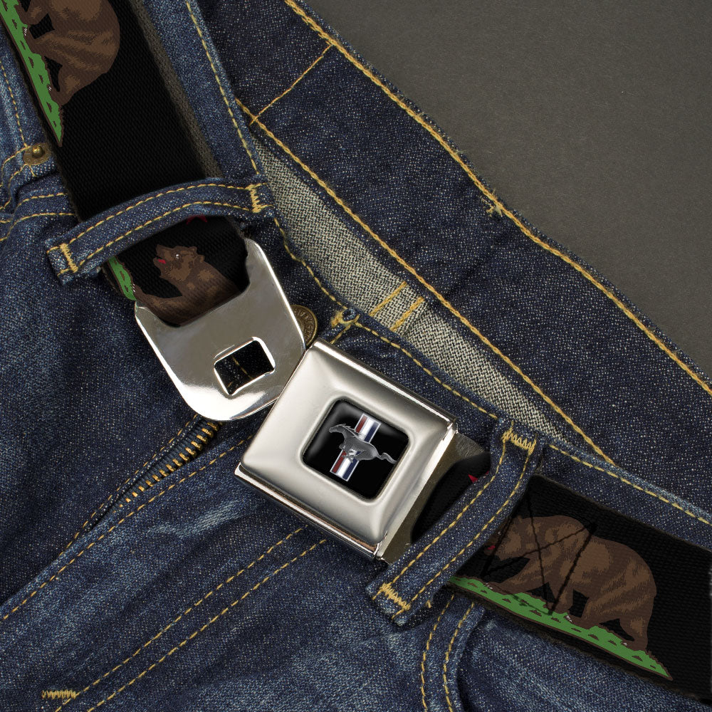 Ford Mustang Seatbelt Belt - California Flag Bear Black Webbing Seatbelt Belts Buckle-Down