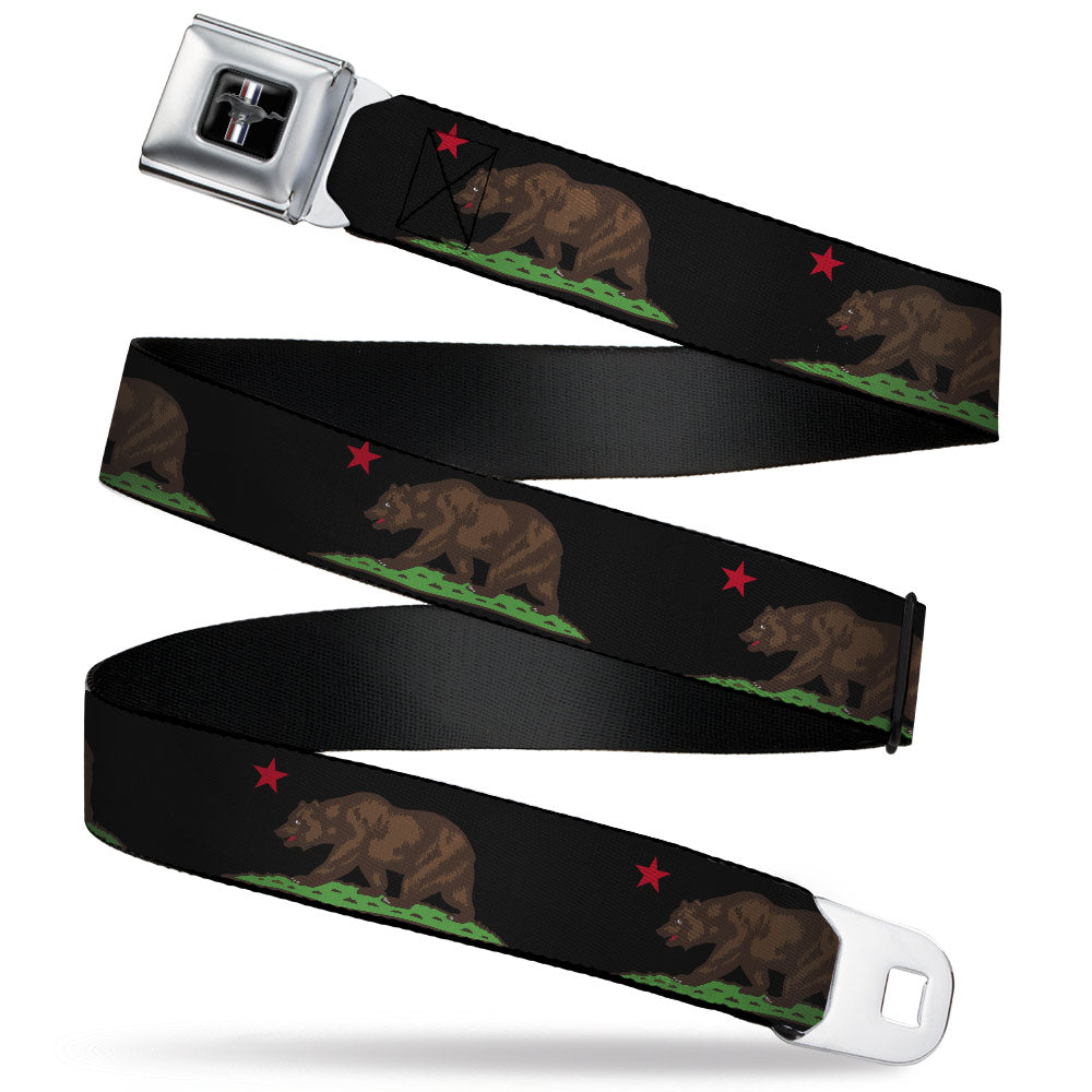 Ford Mustang Seatbelt Belt - California Flag Bear Black Webbing Seatbelt Belts Buckle-Down