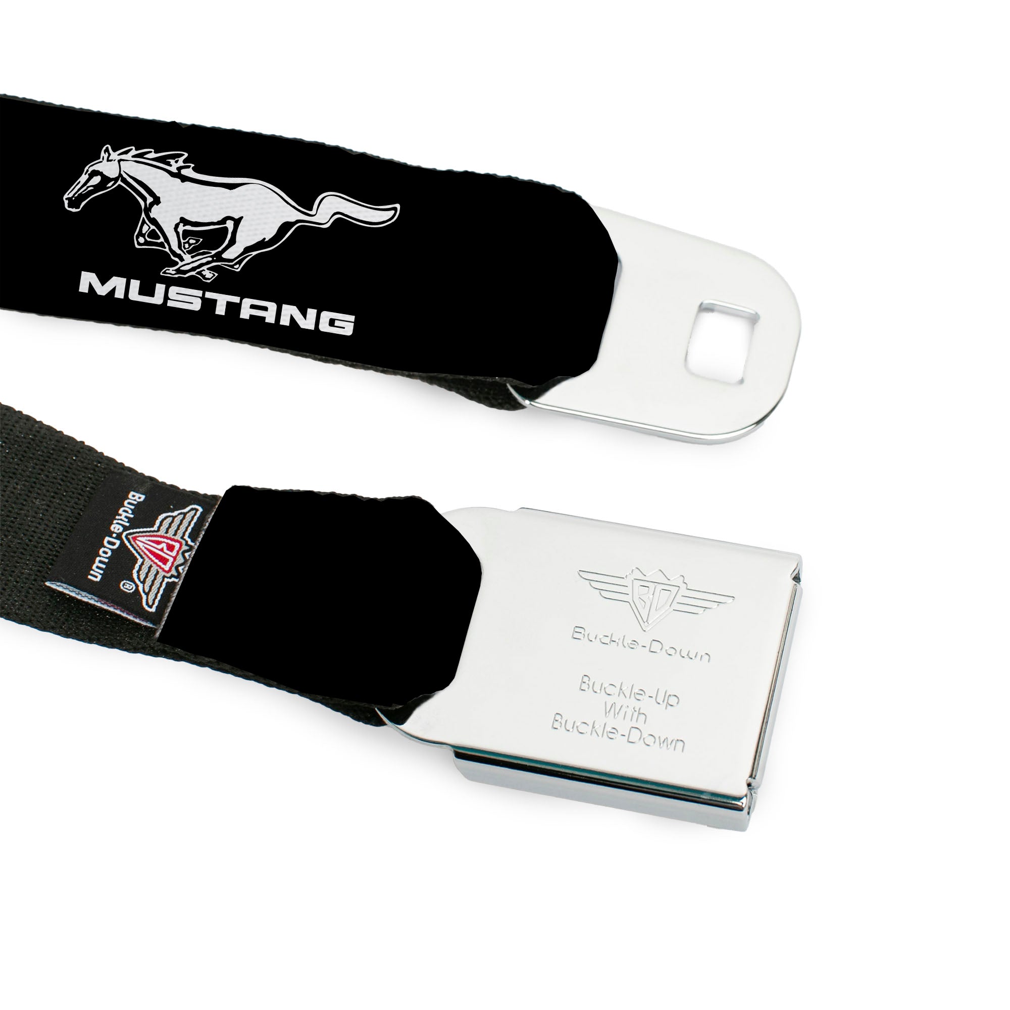 Ford Mustang Emblem Seatbelt Belt - Ford Mustang Black/White Logo REPEAT Webbing Seatbelt Belts Ford