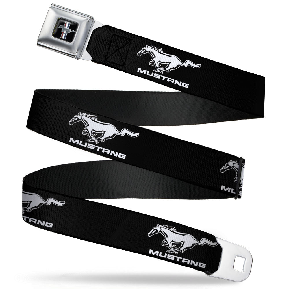 Ford Mustang Emblem Seatbelt Belt - Ford Mustang Black/White Logo REPEAT Webbing Seatbelt Belts Ford