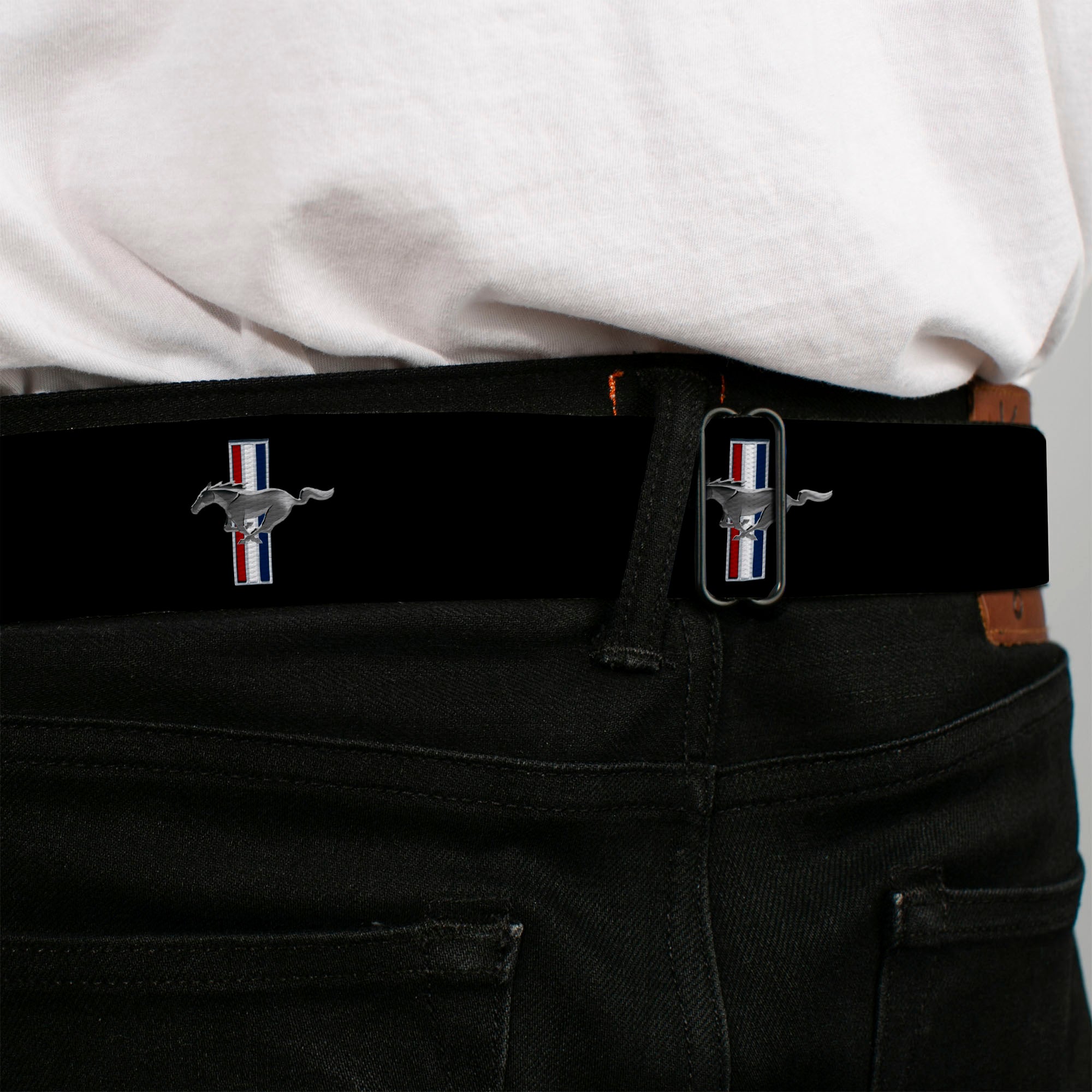 Ford Mustang Emblem Seatbelt Belt - Ford Mustang w/Bars Logo REPEAT Webbing Seatbelt Belts Ford