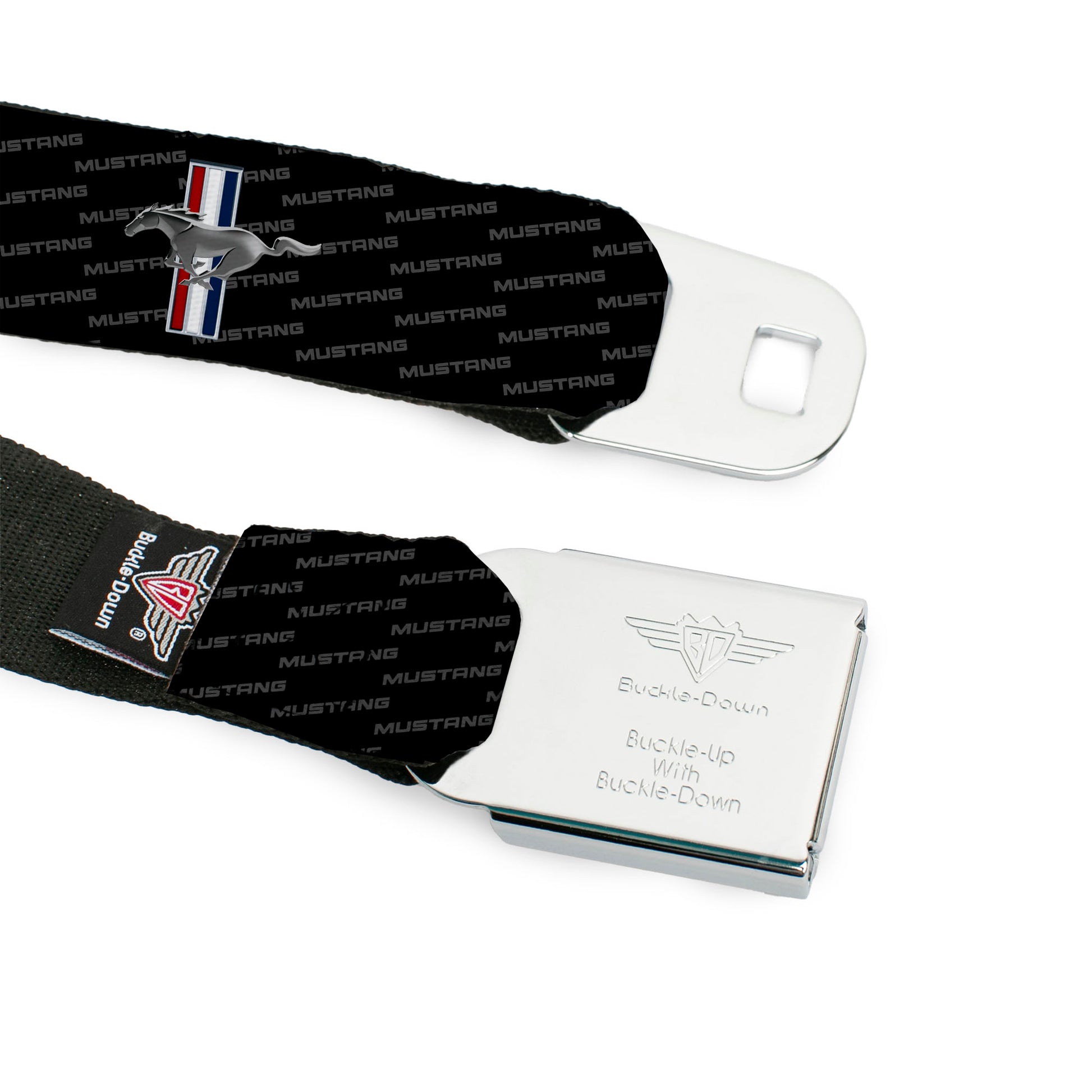 Ford Mustang Emblem Seatbelt Belt - Ford Mustang w/Bars REPEAT w/Text Webbing Seatbelt Belts Ford