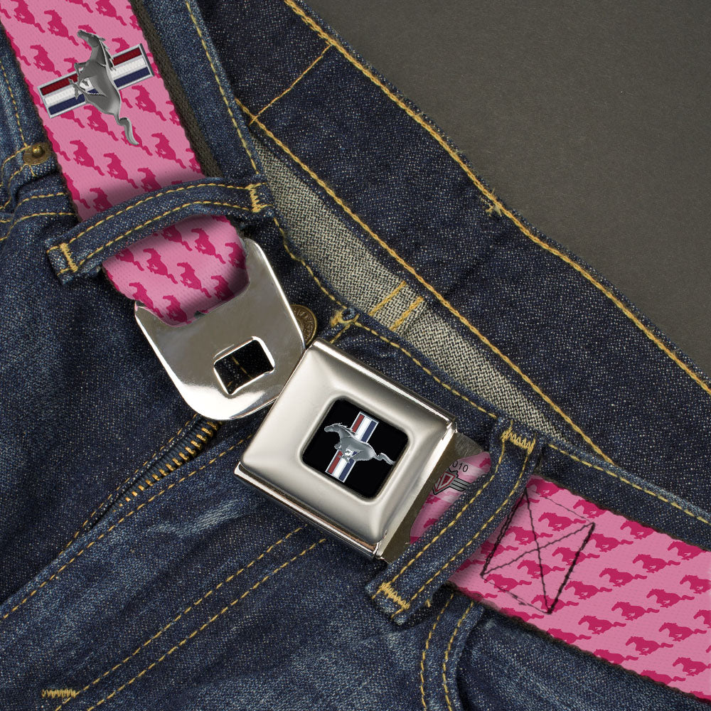 Ford Mustang Emblem Seatbelt Belt - Ford Mustang w/Bars w/Text PINK LOGO REPEAT Webbing Seatbelt Belts Ford