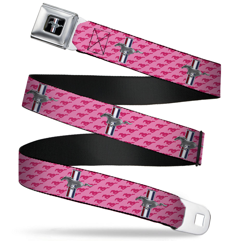Ford Mustang Emblem Seatbelt Belt - Ford Mustang w/Bars w/Text PINK LOGO REPEAT Webbing Seatbelt Belts Ford