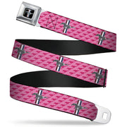 Ford Mustang Emblem Seatbelt Belt - Ford Mustang w/Bars w/Text PINK LOGO REPEAT Webbing Seatbelt Belts Ford