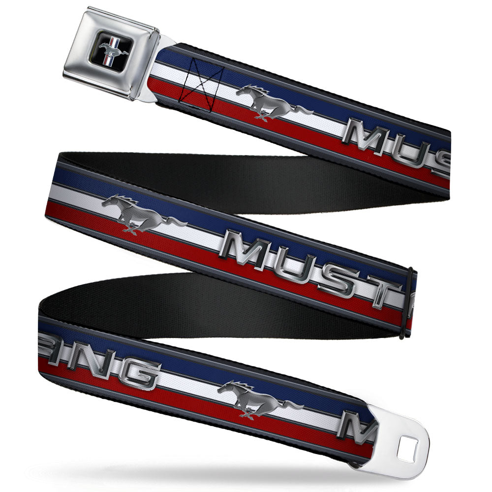 Ford Mustang Emblem Seatbelt Belt - Mustang/Text w/Tri-Bar Stripe Webbing Seatbelt Belts Ford