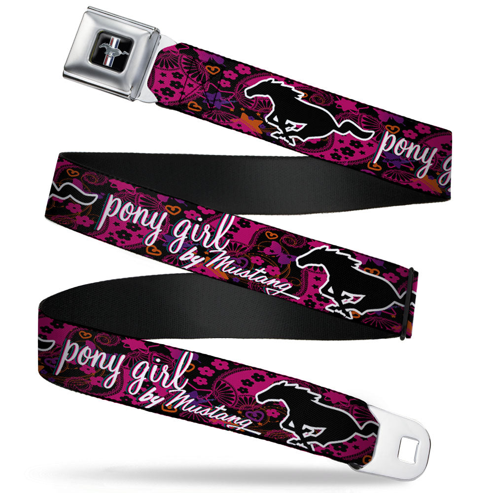 Ford Mustang Emblem Seatbelt Belt - Mustang PONY GIRL/Floral Collage Black/Pinks/White Webbing Seatbelt Belts Ford