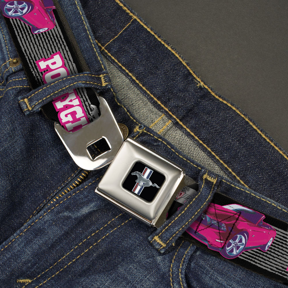 Ford Mustang Emblem Seatbelt Belt - Mustang PONY GIRL/Tire Tread Black/Gray/Fuchsias Webbing Seatbelt Belts Ford