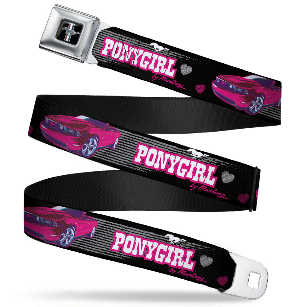 Ford Mustang Emblem Seatbelt Belt - Mustang PONY GIRL/Tire Tread Black/Gray/Fuchsias Webbing Seatbelt Belts Ford