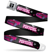 Ford Mustang Emblem Seatbelt Belt - Mustang PONY GIRL/Tire Tread Black/Gray/Fuchsias Webbing Seatbelt Belts Ford