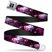 Ford Mustang Emblem Seatbelt Belt - Mustang Silhouette/PONY GIRL/Flowers Black/Fuchsias Webbing Seatbelt Belts Ford