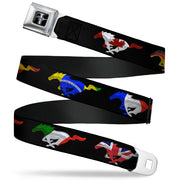 Ford Mustang Emblem Seatbelt Belt - Mustang Silhouette Black/International Flags Webbing Seatbelt Belts Ford