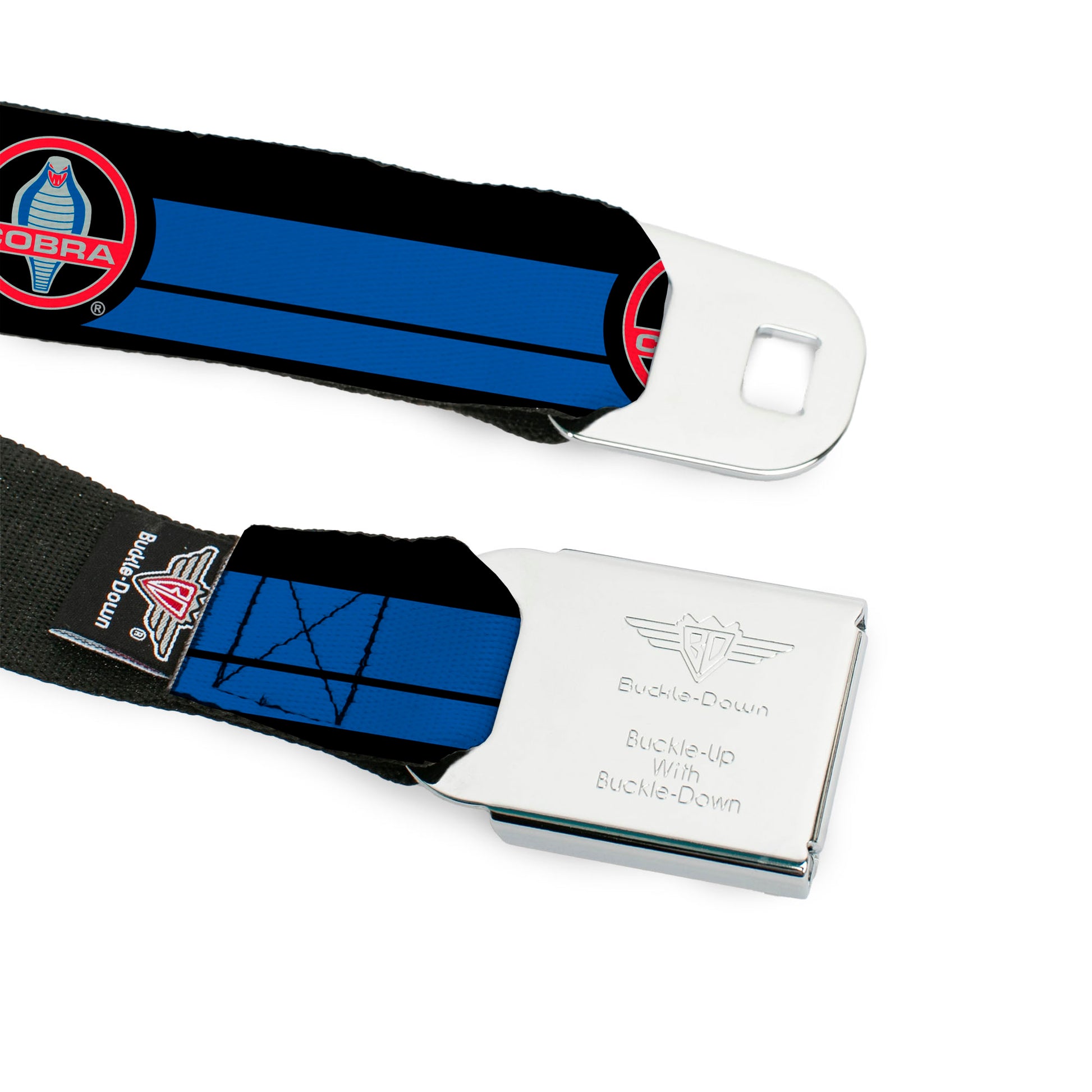 Classic Mustang COBRA Logo Full Color Black Gray Red Gray Seatbelt Belt - Classic Mustang COBRA Logo/Stripe Black/Blue/Red/Gray Webbing Seatbelt Belts Ford