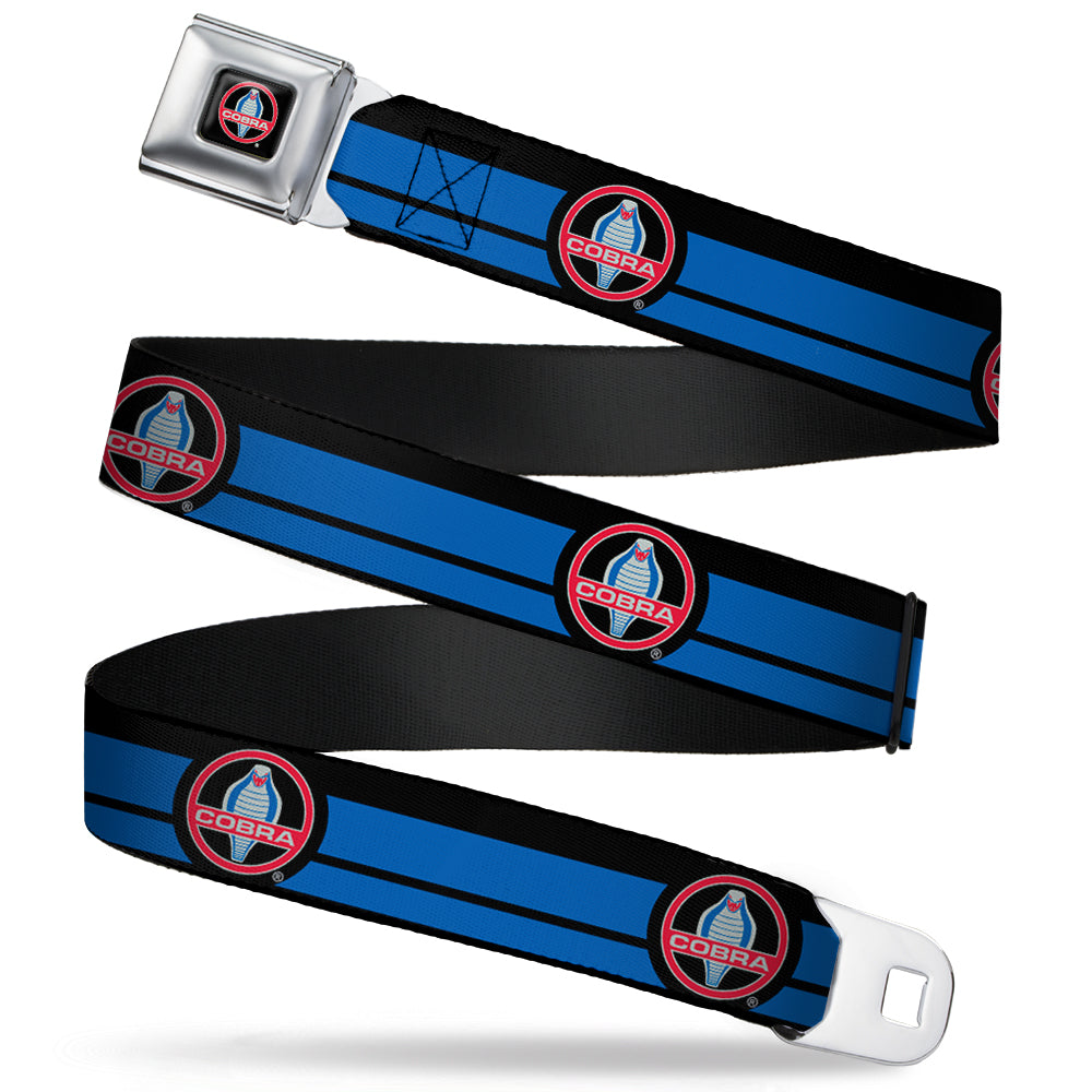 Classic Mustang COBRA Logo Full Color Black Gray Red Gray Seatbelt Belt - Classic Mustang COBRA Logo/Stripe Black/Blue/Red/Gray Webbing Seatbelt Belts Ford