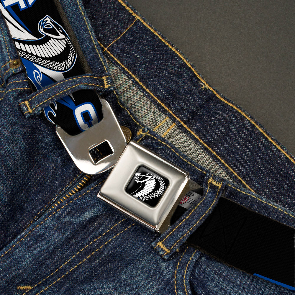 Cobra Head Full Color Black White Seatbelt Belt - COBRA JET/Cobra Head Flame Black/Blue/White Webbing Seatbelt Belts Ford