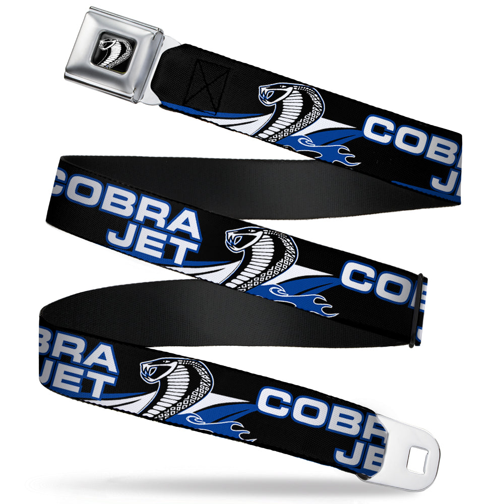 Cobra Head Full Color Black White Seatbelt Belt - COBRA JET/Cobra Head Flame Black/Blue/White Webbing Seatbelt Belts Ford