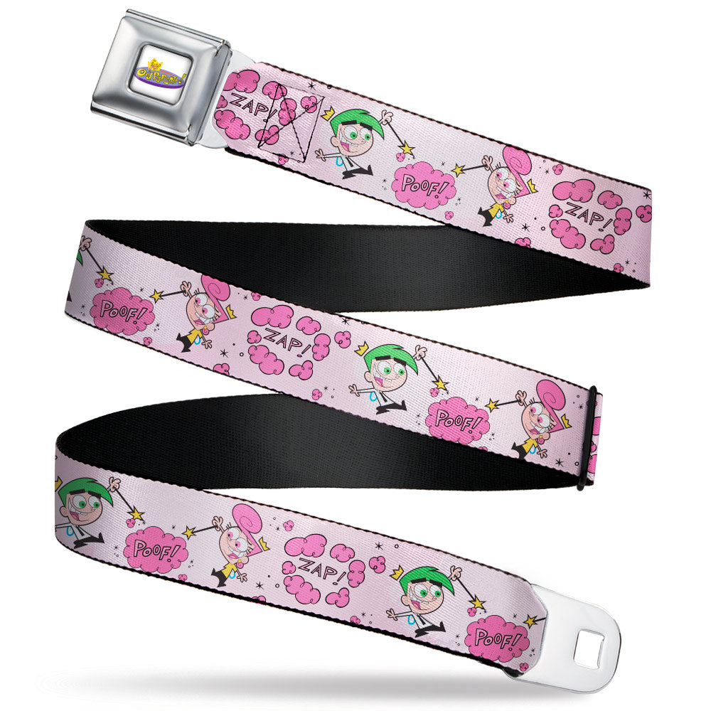 THE FAIRLY ODDPARENTS Logo Full Color White Seatbelt Belt - The Fairly OddParents Cosmo and Wanda Wish Poses Pink Webbing Seatbelt Belts The Fairly OddParents