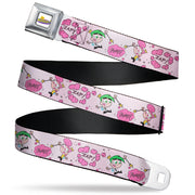 THE FAIRLY ODDPARENTS Logo Full Color White Seatbelt Belt - The Fairly OddParents Cosmo and Wanda Wish Poses Pink Webbing Seatbelt Belts The Fairly OddParents