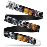 Jason Mask2 CLOSE-UP Full Color Black/Grays Seatbelt Belt - FRIDAY THE 13th/WELCOME TO CAMP CRYSTAL LAKE/Jason Mask3 Stacked/Axe Webbing Seatbelt Belts Friday the 13th