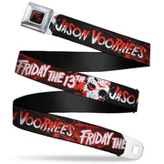 FRIDAY THE 13TH Title Logo Full Color Black/Red Seatbelt Belt - FRIDAY THE 13TH JASON VOORHIES Mask Text Black/Red/White Webbing Seatbelt Belts Friday the 13th