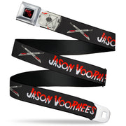 FRIDAY THE 13TH Title Logo Full Color Black/Red Seatbelt Belt - Friday the 13th JASON VOORHEES Script and Hockey Mask Black Webbing Seatbelt Belts Friday the 13th