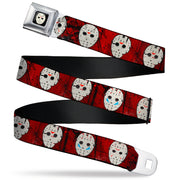 Friday the 13th Hockey Mask Icon Full Color Black Seatbelt Belt - Friday the 13th Hockey Mask Icons Reds Webbing Seatbelt Belts Friday the 13th