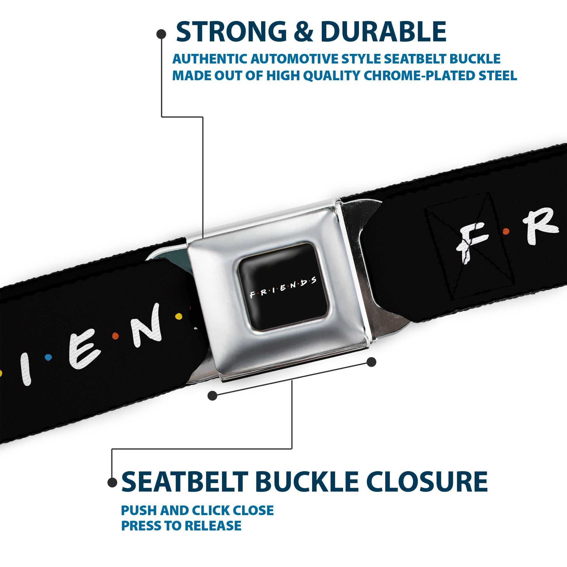FRIENDS Logo Full Color Black/White/Multi Color Seatbelt Belt - FRIENDS Logo Black/White/Multi Color Webbing Seatbelt Belts Friends