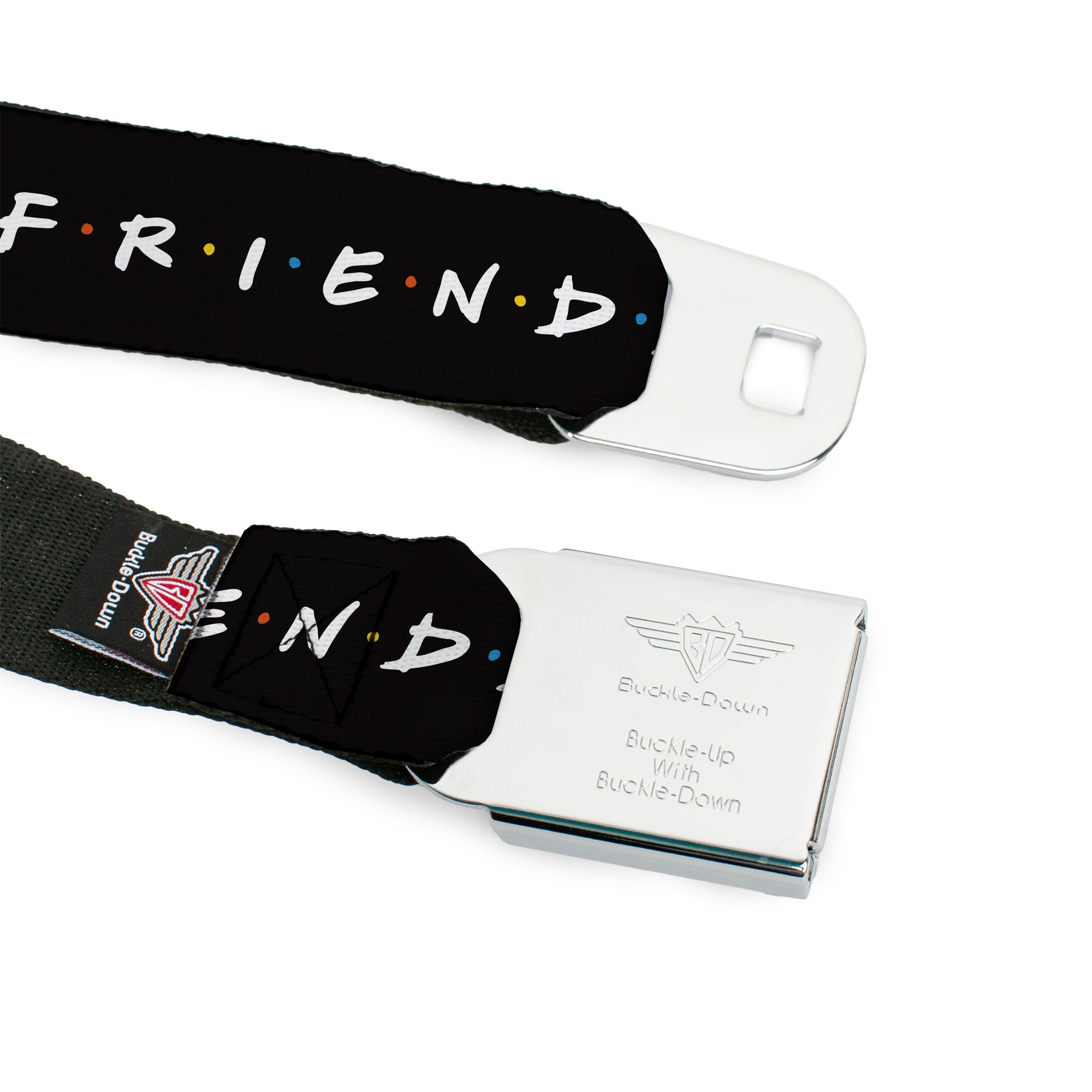 FRIENDS Logo Full Color Black/White/Multi Color Seatbelt Belt - FRIENDS Logo Black/White/Multi Color Webbing Seatbelt Belts Friends