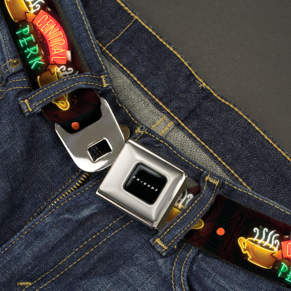 FRIENDS Logo Full Color Black/White/Multi Color Seatbelt Belt - Friends CENTRAL PERK Neon Sign Webbing Seatbelt Belts Friends