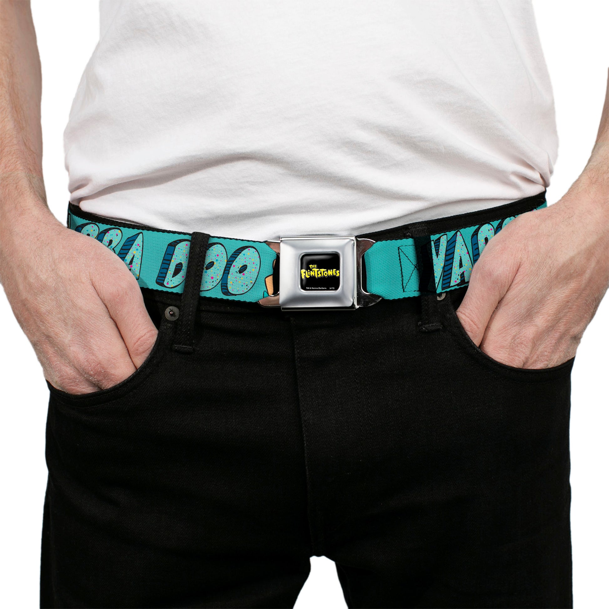 THE FLINTSTONES Logo Full Color Black Yellow Seatbelt Belt - Fred Face YABBA DABBA DOO Blues Webbing Seatbelt Belts The Flintstones