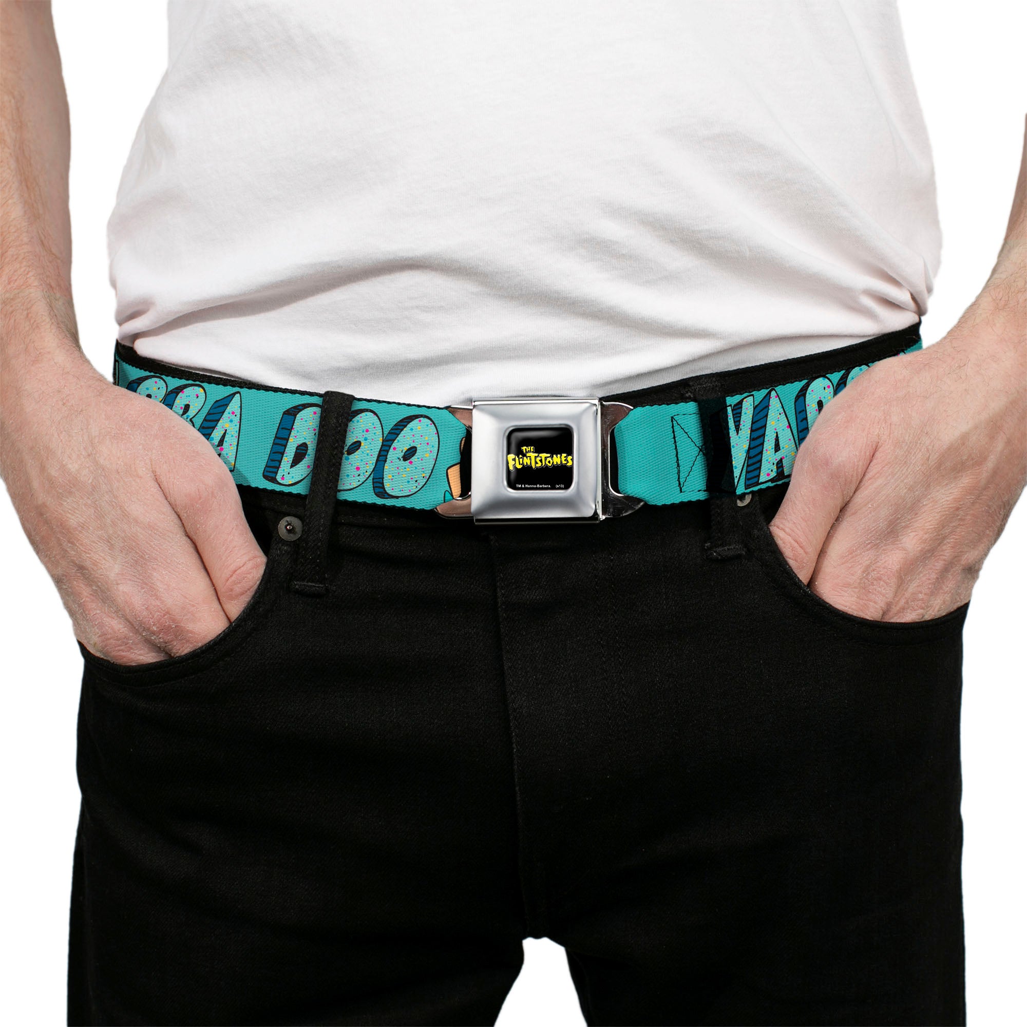 THE FLINTSTONES Logo Full Color Black Yellow Seatbelt Belt - Fred Face YABBA DABBA DOO Blues Webbing Seatbelt Belts The Flintstones