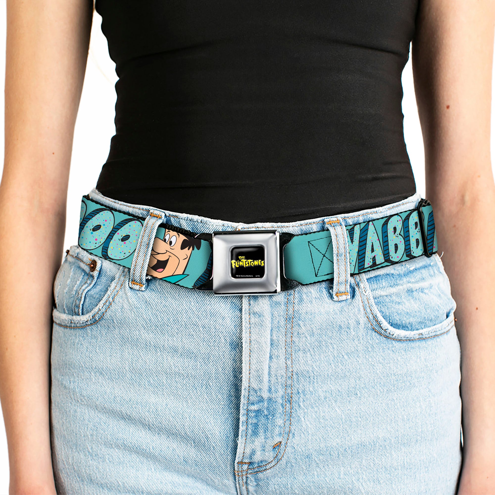 THE FLINTSTONES Logo Full Color Black Yellow Seatbelt Belt - Fred Face YABBA DABBA DOO Blues Webbing Seatbelt Belts The Flintstones