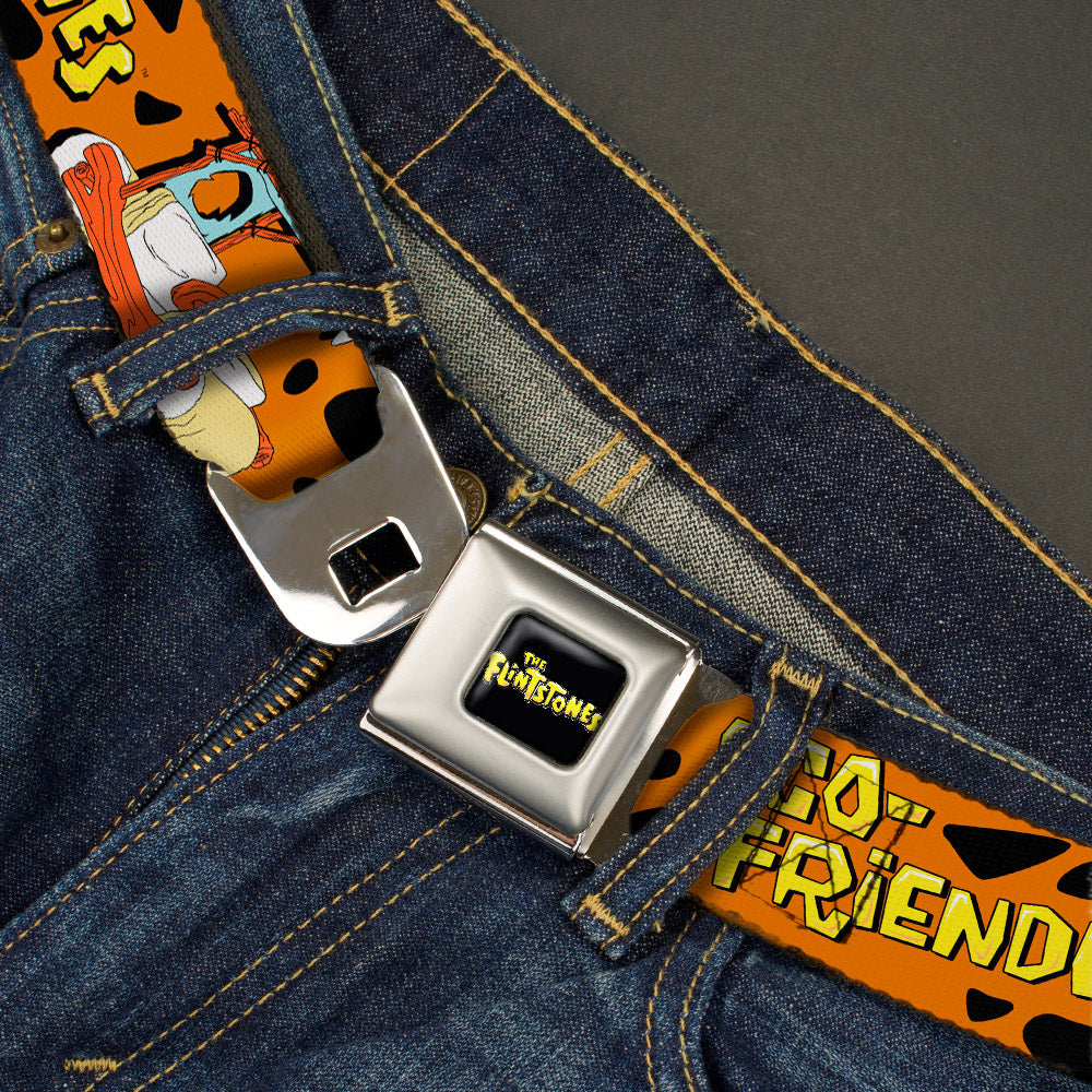 THE FLINTSTONES Logo Full Color Black Yellow Seatbelt Belt - Flintmobile/ECO-FRIENDLY Orange/Black Webbing Seatbelt Belts The Flintstones
